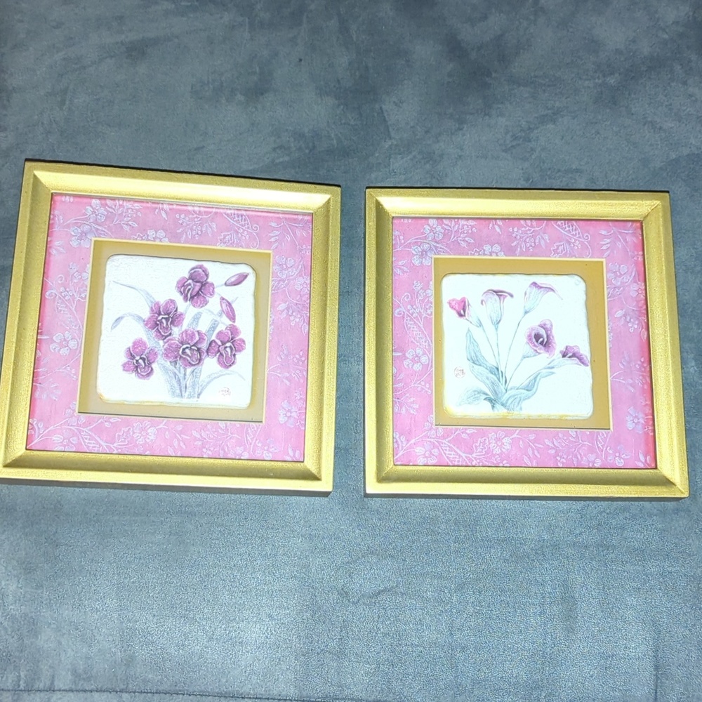 Floral Framed Art Tiles Set